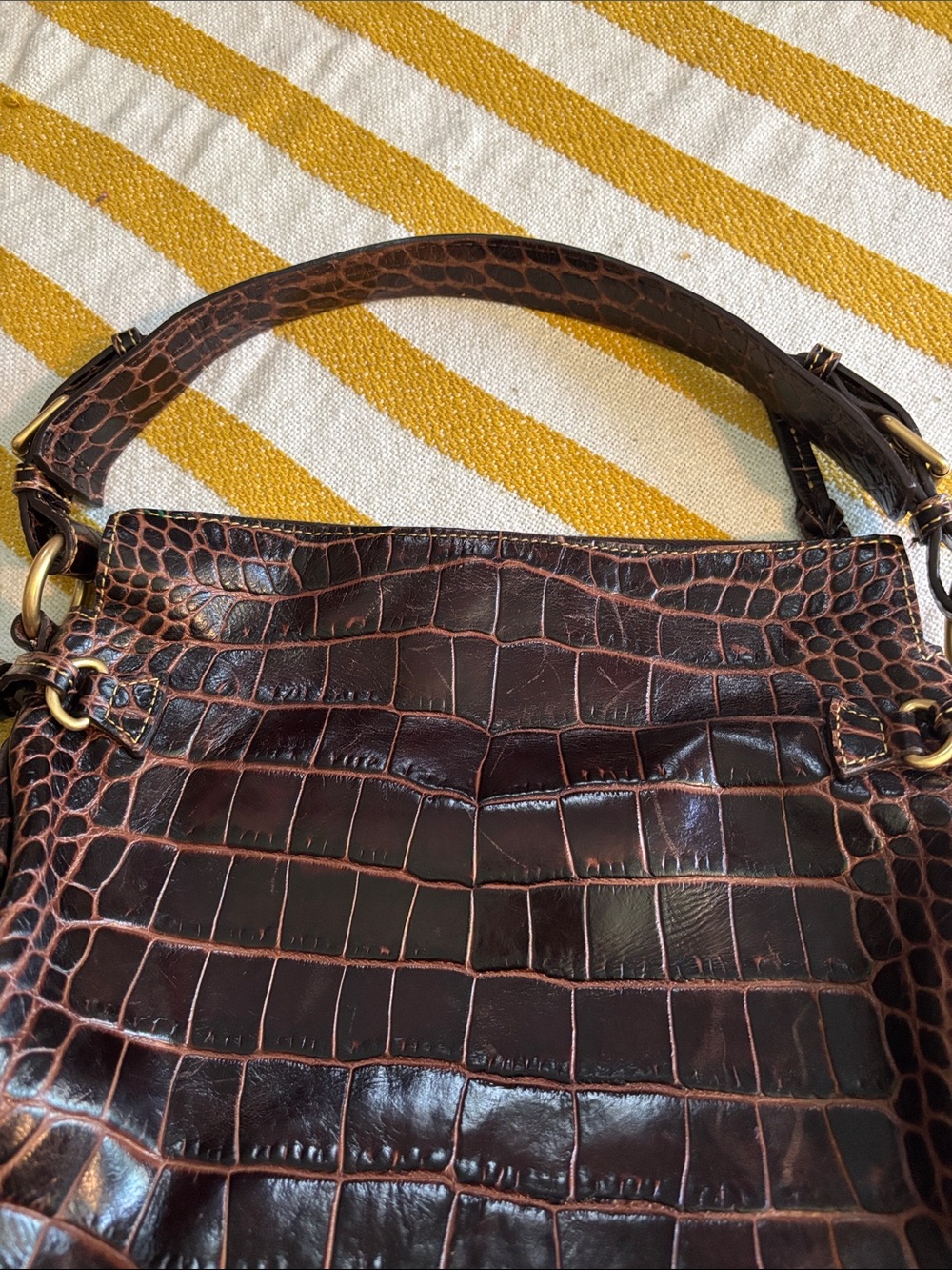Dooney & Bourke Dark Brown Croc-Shoulder Bag - Picture 7 of 14
